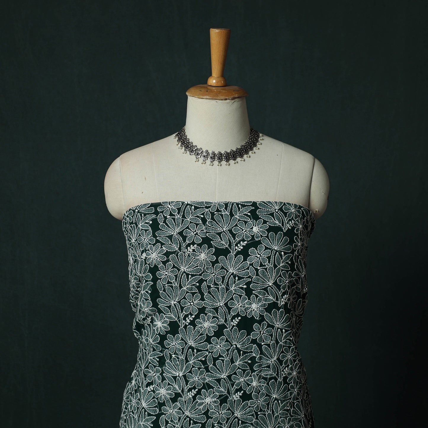 Green - Lucknowi Chikankari Hand Embroidered Georgette 3pc Unstitched Dress Material Suit Set 15