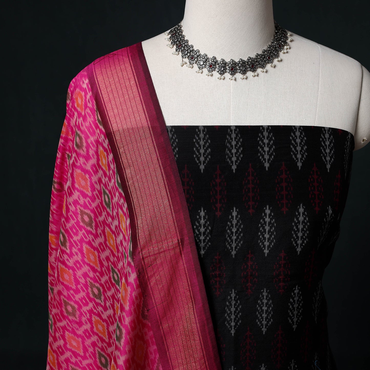 Pochampally Ikat Handloom Sico 2pc Unstitched Dress Material Kurta Set 07