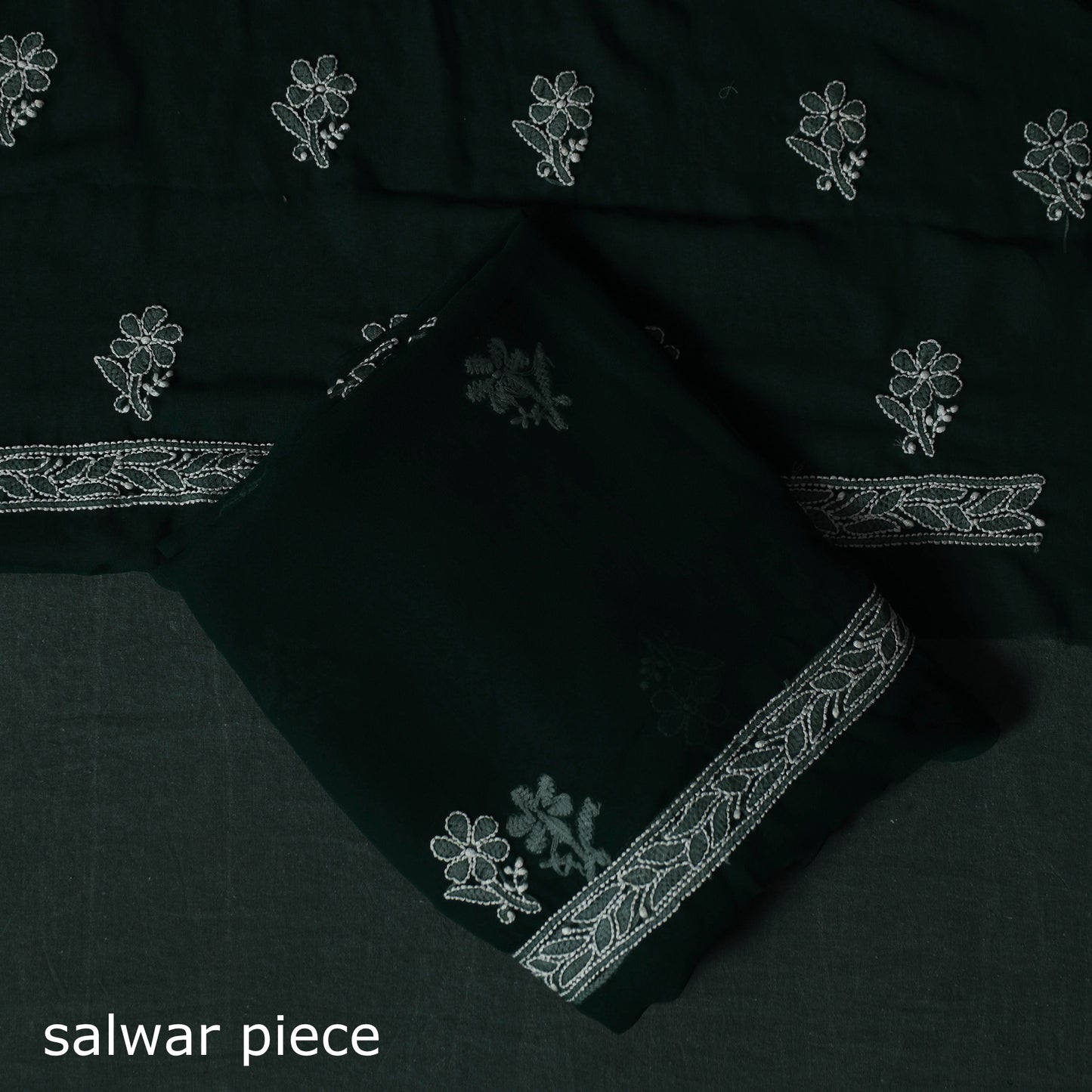 Green - Lucknowi Chikankari Hand Embroidered Georgette 3pc Unstitched Dress Material Suit Set 15