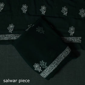 Green - Lucknowi Chikankari Hand Embroidered Georgette 3pc Unstitched Dress Material Suit Set 15