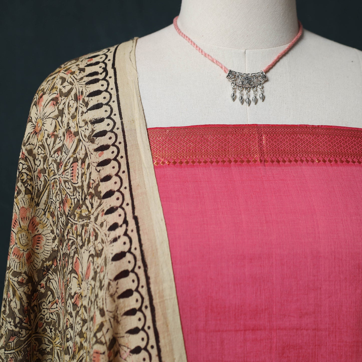Mangalagiri Handwoven 2pc Cotton Unstitched Dress Material Kurta Set with Jewellery 12