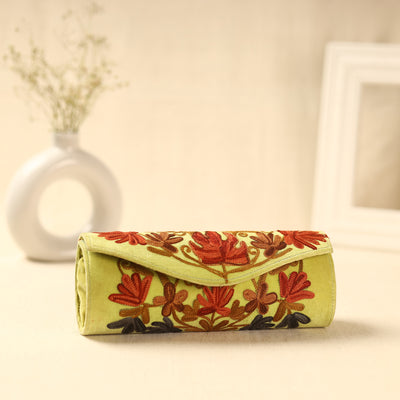 Yellow Kashmiri Crewel Hand Embroidery Velvet Clutch