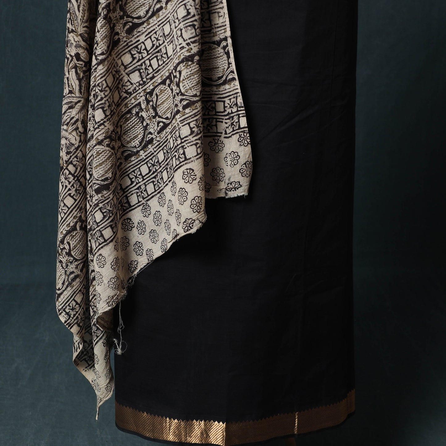 Mangalagiri Handwoven 2pc Cotton Unstitched Dress Material Kurta Set with Jewellery 13