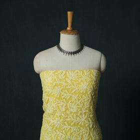 Yellow - Lucknowi Chikankari Hand Embroidered Georgette 3pc Unstitched Dress Material Suit Set 16