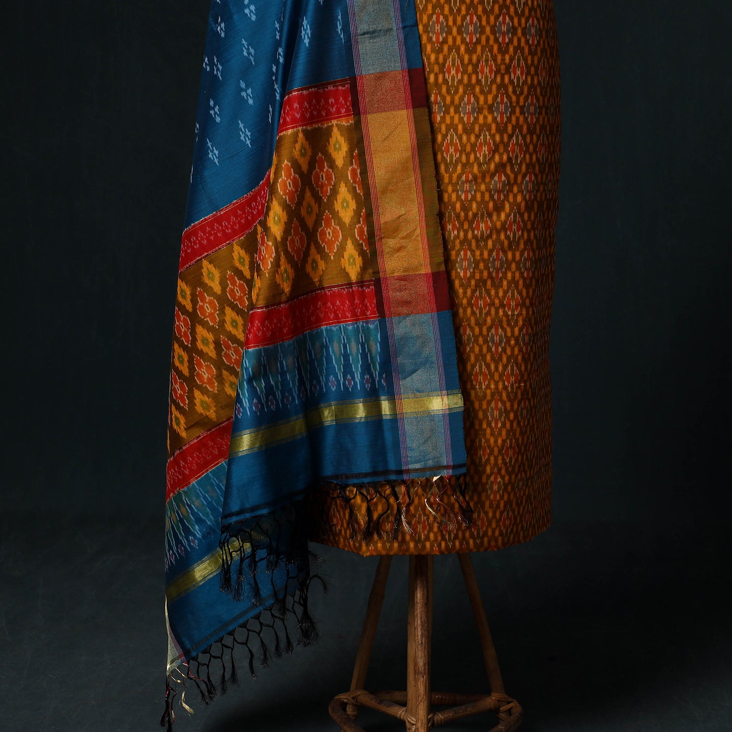 Pochampally Ikat Handloom Sico 2pc Unstitched Dress Material Kurta Set 08