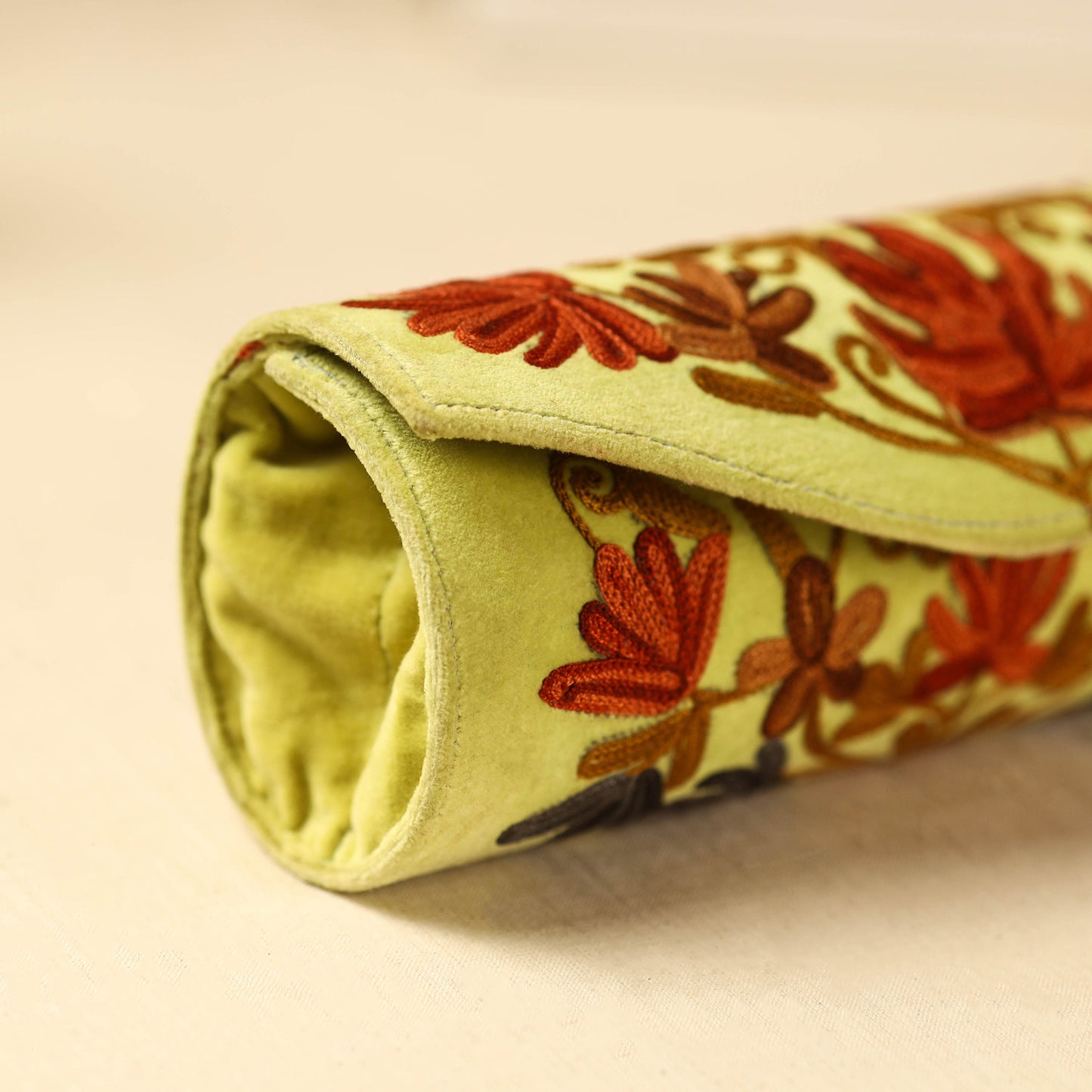 Yellow Kashmiri Crewel Hand Embroidery Velvet Clutch