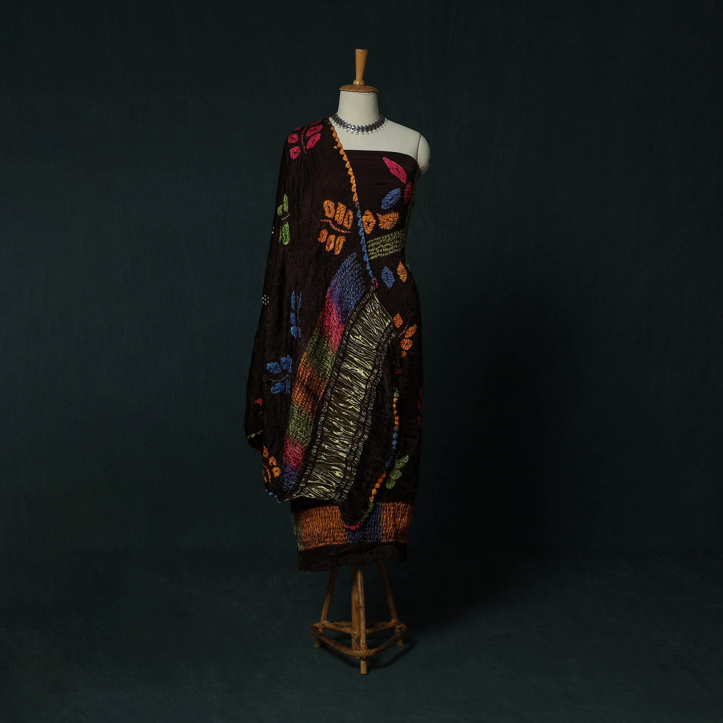 Kutch Bandhani Shibori Tie-Dye Modal Silk 3pc Unstitched Dress Material Suit Set 19