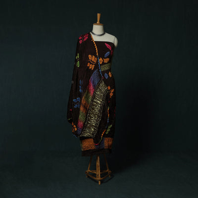 Kutch Bandhani Shibori Tie-Dye Modal Silk 3pc Unstitched Dress Material Suit Set 19