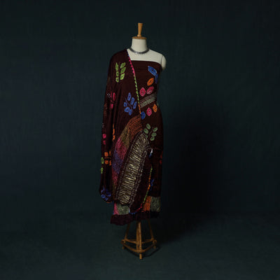 Kutch Bandhani Shibori Tie-Dye Modal Silk 3pc Unstitched Dress Material Suit Set 20