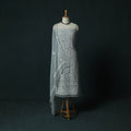 Grey - Gray - Lucknowi Chikankari Hand Embroidered Georgette 3pc Unstitched Dress Material Suit Set 17
