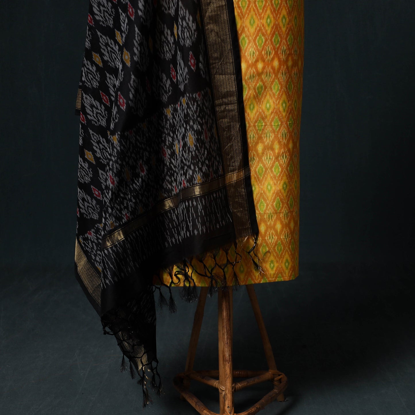 Pochampally Ikat Handloom Sico 2pc Unstitched Dress Material Kurta Set 09