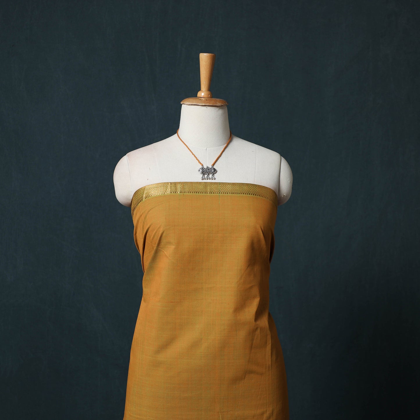 Mangalagiri Handwoven 2pc Cotton Unstitched Dress Material Kurta Set with Jewellery 14