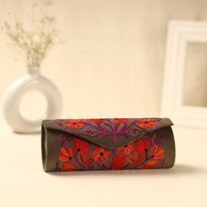 Brown Kashmiri Crewel Hand Embroidery Velvet Clutch
