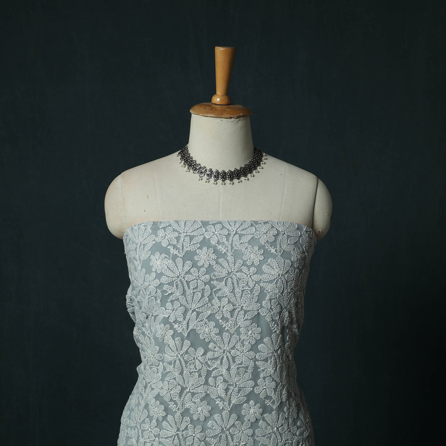 Grey - Gray - Lucknowi Chikankari Hand Embroidered Georgette 3pc Unstitched Dress Material Suit Set 17