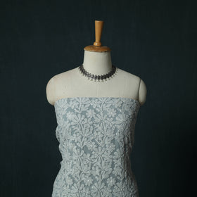 Grey - Gray - Lucknowi Chikankari Hand Embroidered Georgette 3pc Unstitched Dress Material Suit Set 17