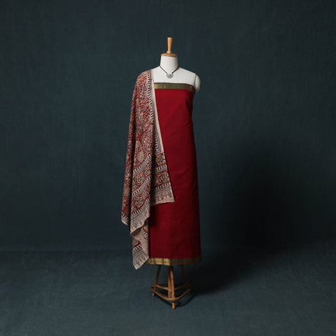 Mangalagiri Handwoven 2pc Cotton Unstitched Dress Material Kurta Set with Jewellery 15
