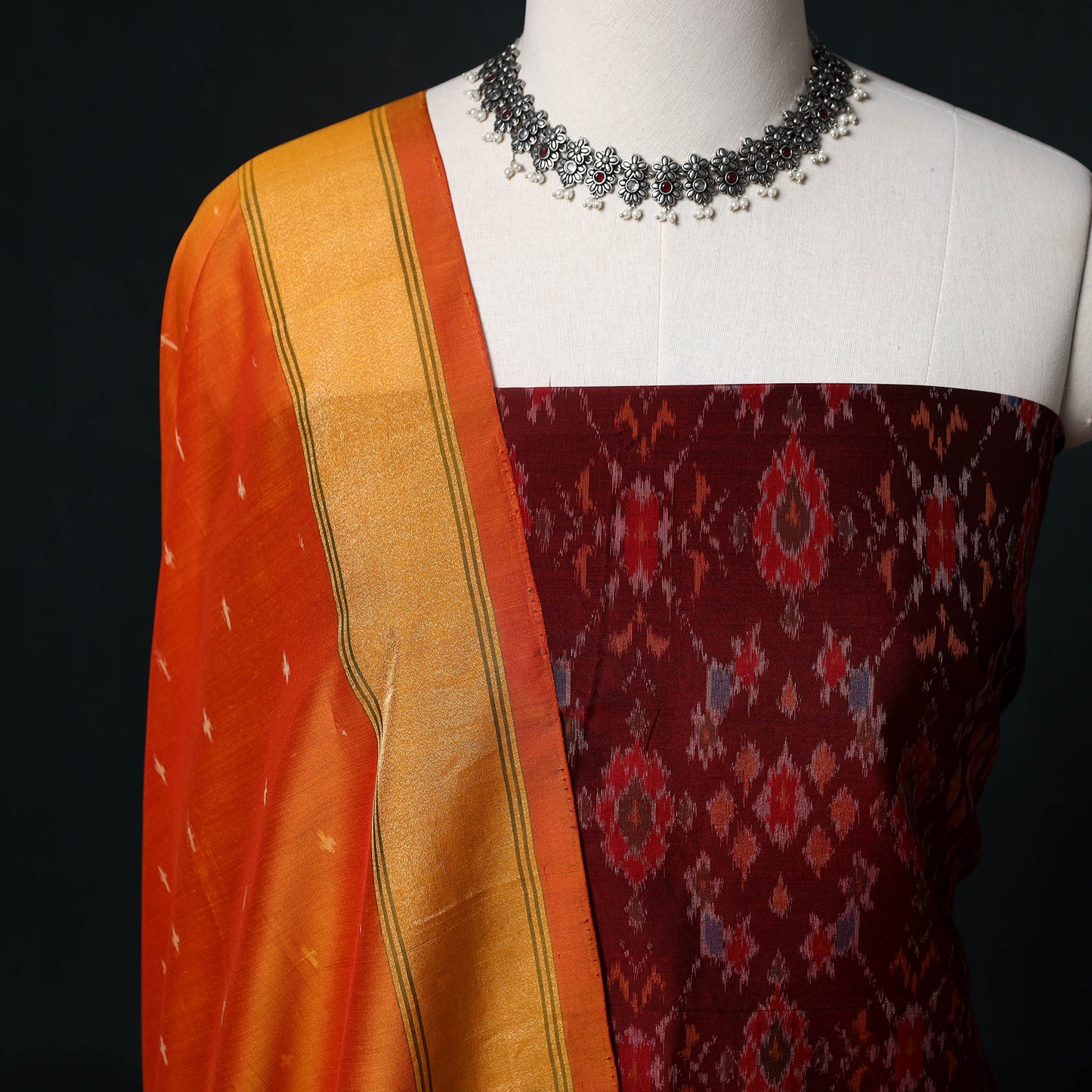 Pochampally Ikat Handloom Sico 2pc Unstitched Dress Material Kurta Set 10