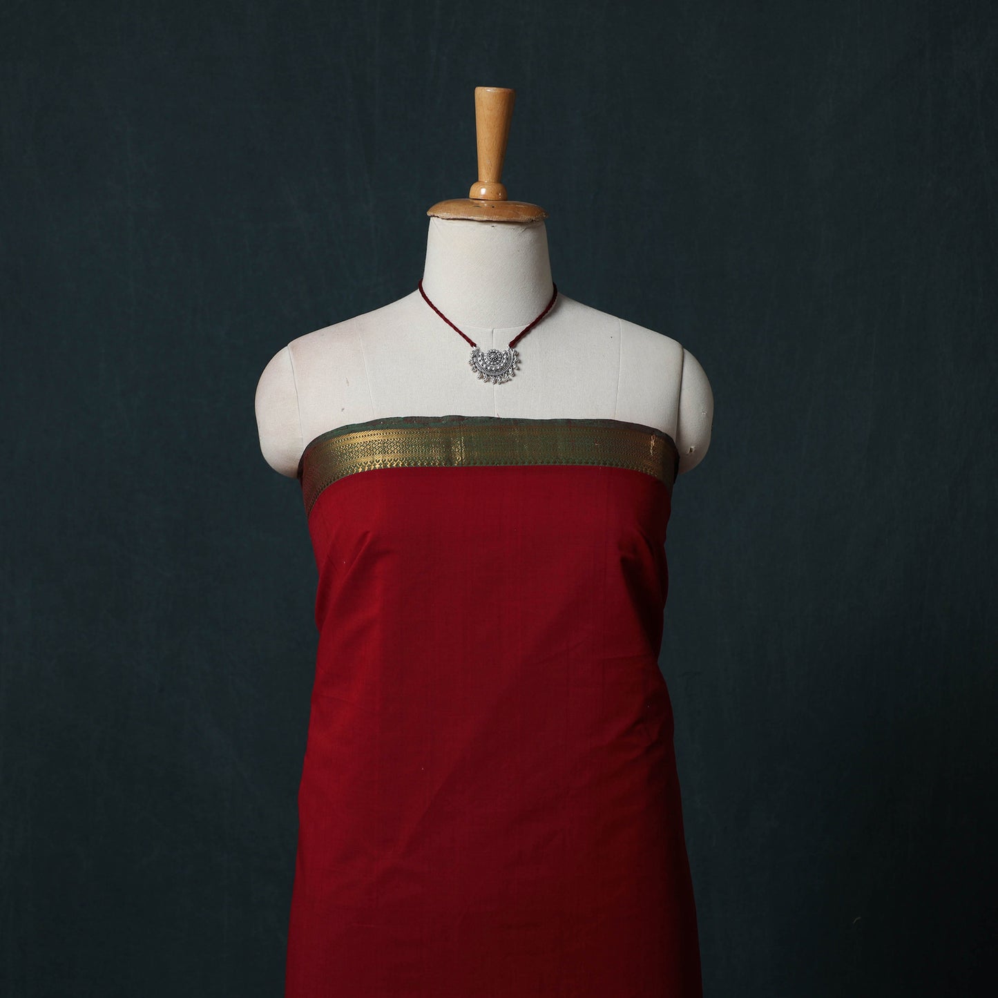 Mangalagiri Handwoven 2pc Cotton Unstitched Dress Material Kurta Set with Jewellery 15