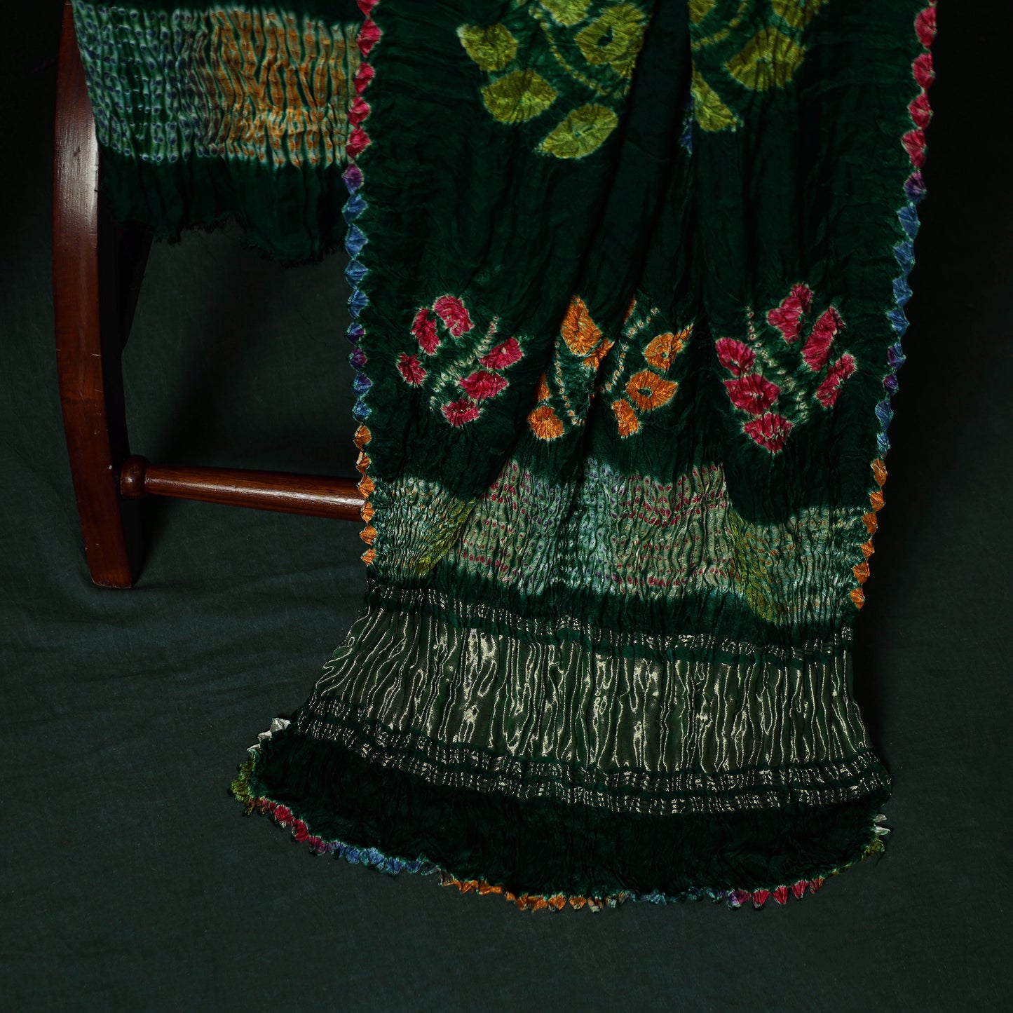 Kutch Bandhani Shibori Tie-Dye Modal Silk 3pc Unstitched Dress Material Suit Set 21