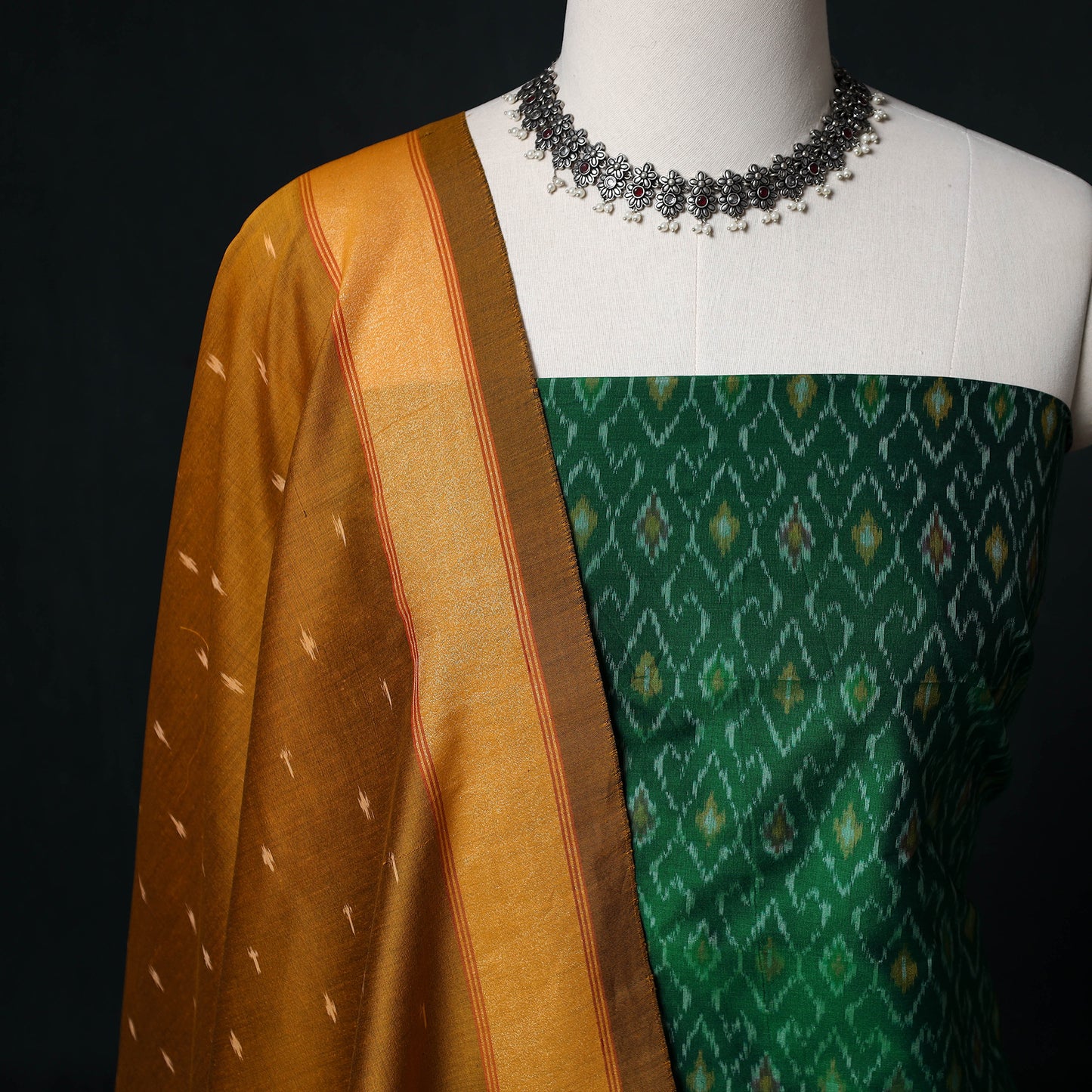 Pochampally Ikat Handloom Sico 2pc Unstitched Dress Material Kurta Set 11