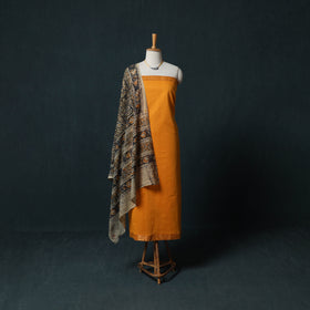 Mangalagiri Handwoven 2pc Cotton Unstitched Dress Material Kurta Set with Jewellery 16