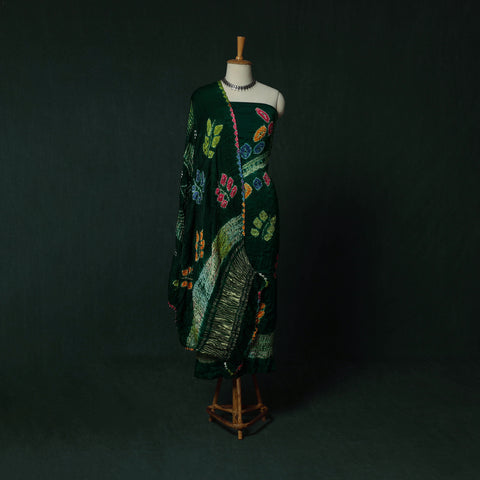 Kutch Bandhani Shibori Tie-Dye Modal Silk 3pc Unstitched Dress Material Suit Set 21