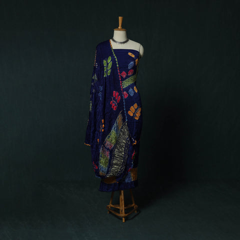 Kutch Bandhani Shibori Tie-Dye Modal Silk 3pc Unstitched Dress Material Suit Set 22