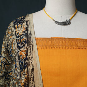 Mangalagiri Handwoven 2pc Cotton Unstitched Dress Material Kurta Set with Jewellery 16
