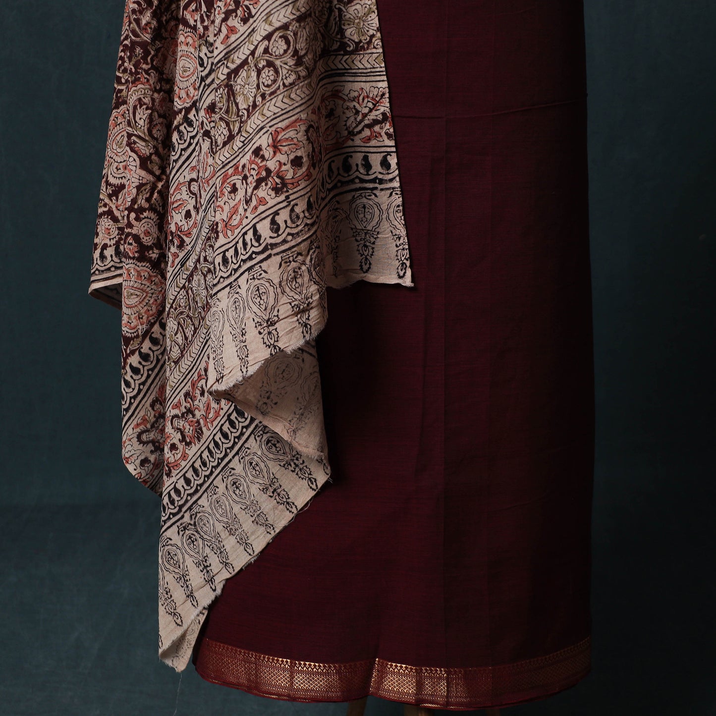 Mangalagiri Handwoven 2pc Cotton Unstitched Dress Material Kurta Set with Jewellery 17