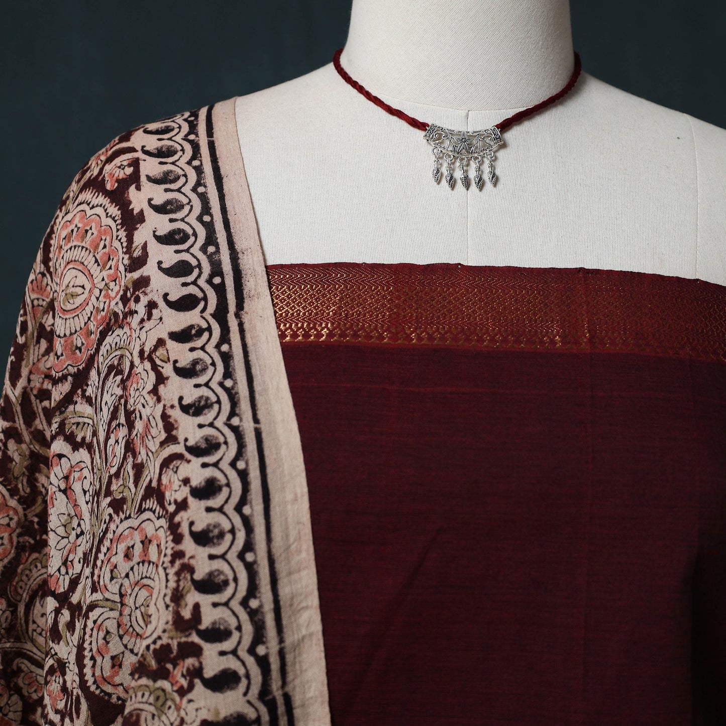 Mangalagiri Handwoven 2pc Cotton Unstitched Dress Material Kurta Set with Jewellery 17