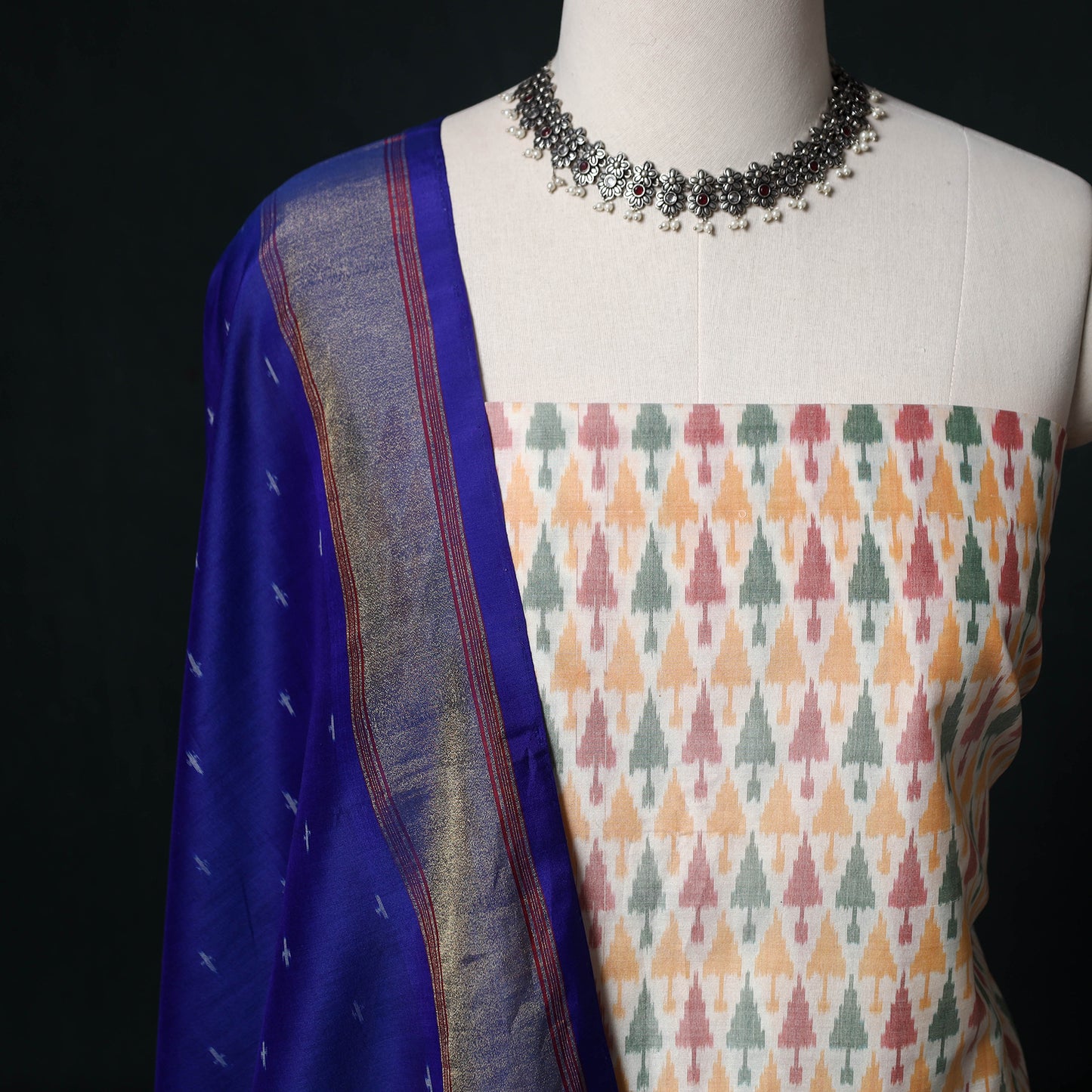 Pochampally Ikat Handloom Sico 2pc Unstitched Dress Material Kurta Set 13