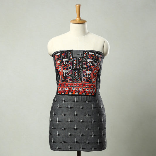 Grey - Exclusive! Kutch Embroidery Work Cotton Kurta Material - (2.7 Meter) 63