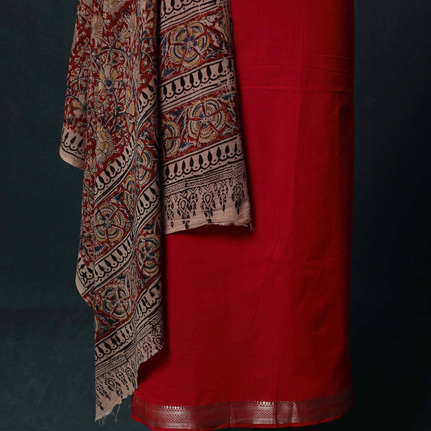 Mangalagiri Handwoven 2pc Cotton Unstitched Dress Material Kurta Set with Jewellery 18