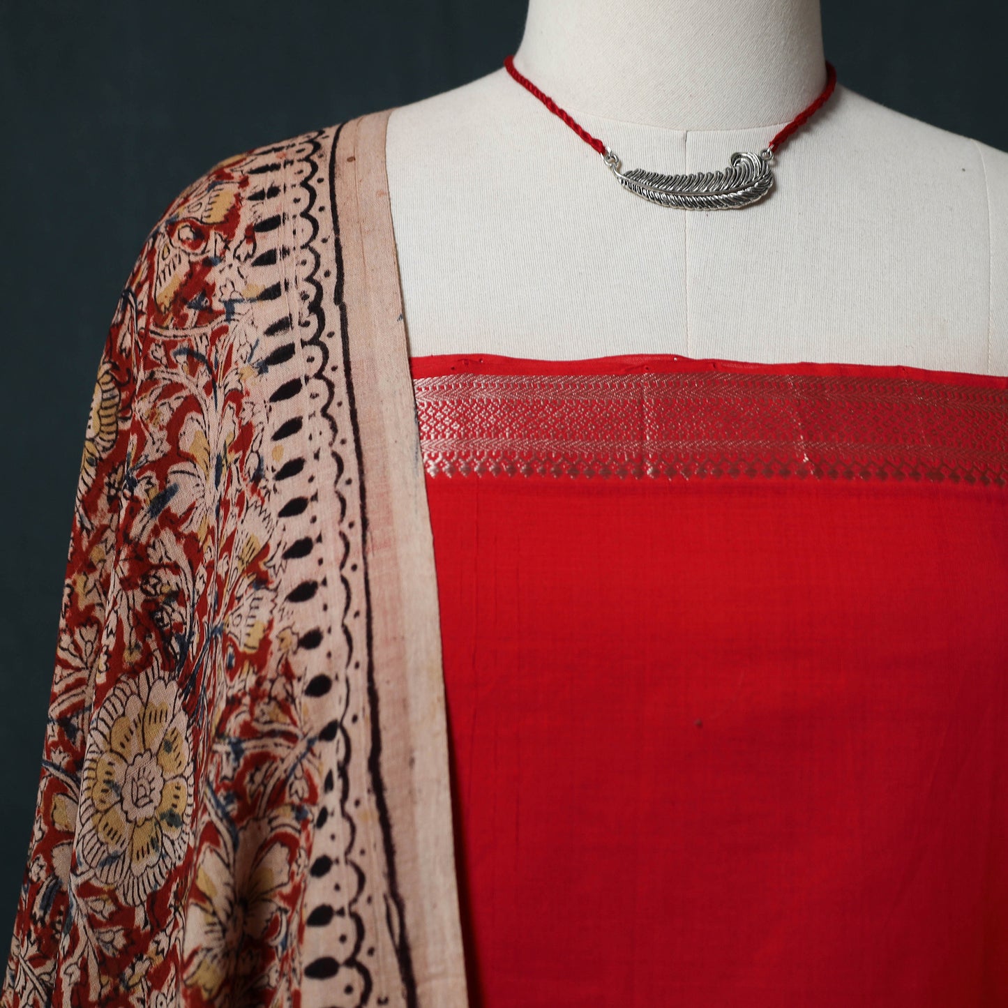 Mangalagiri Handwoven 2pc Cotton Unstitched Dress Material Kurta Set with Jewellery 18