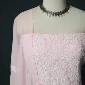 Lucknowi Chikankari Hand Embroidered Georgette 3pc Unstitched Dress Material Suit Set 20