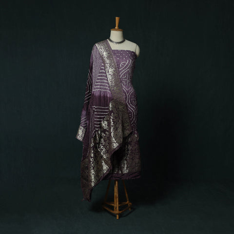 Kutch Bandhani Tie-Dye Modal Silk Heavy Banarasi Zari 3pc Unstitched Dress Material Suit Set 38