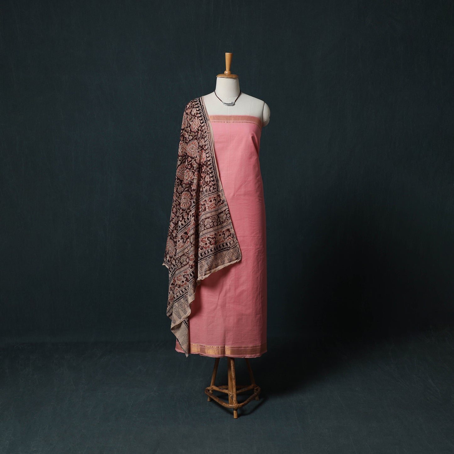 Mangalagiri Handwoven 2pc Cotton Unstitched Dress Material Kurta Set with Jewellery 19