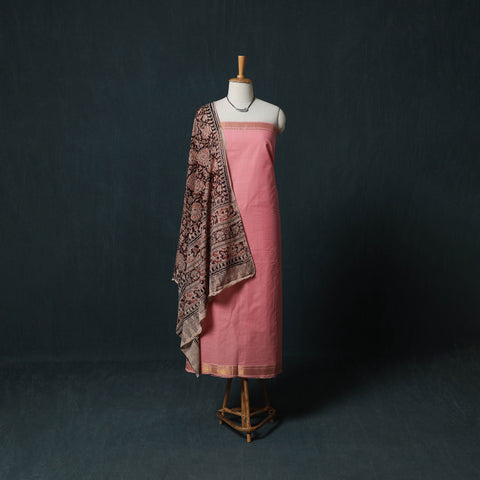 Mangalagiri Handwoven 2pc Cotton Unstitched Dress Material Kurta Set with Jewellery 19