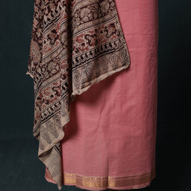 Mangalagiri Handwoven 2pc Cotton Unstitched Dress Material Kurta Set with Jewellery 19
