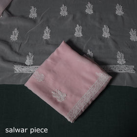 Lucknowi Chikankari Hand Embroidered Georgette 3pc Unstitched Dress Material Suit Set 20