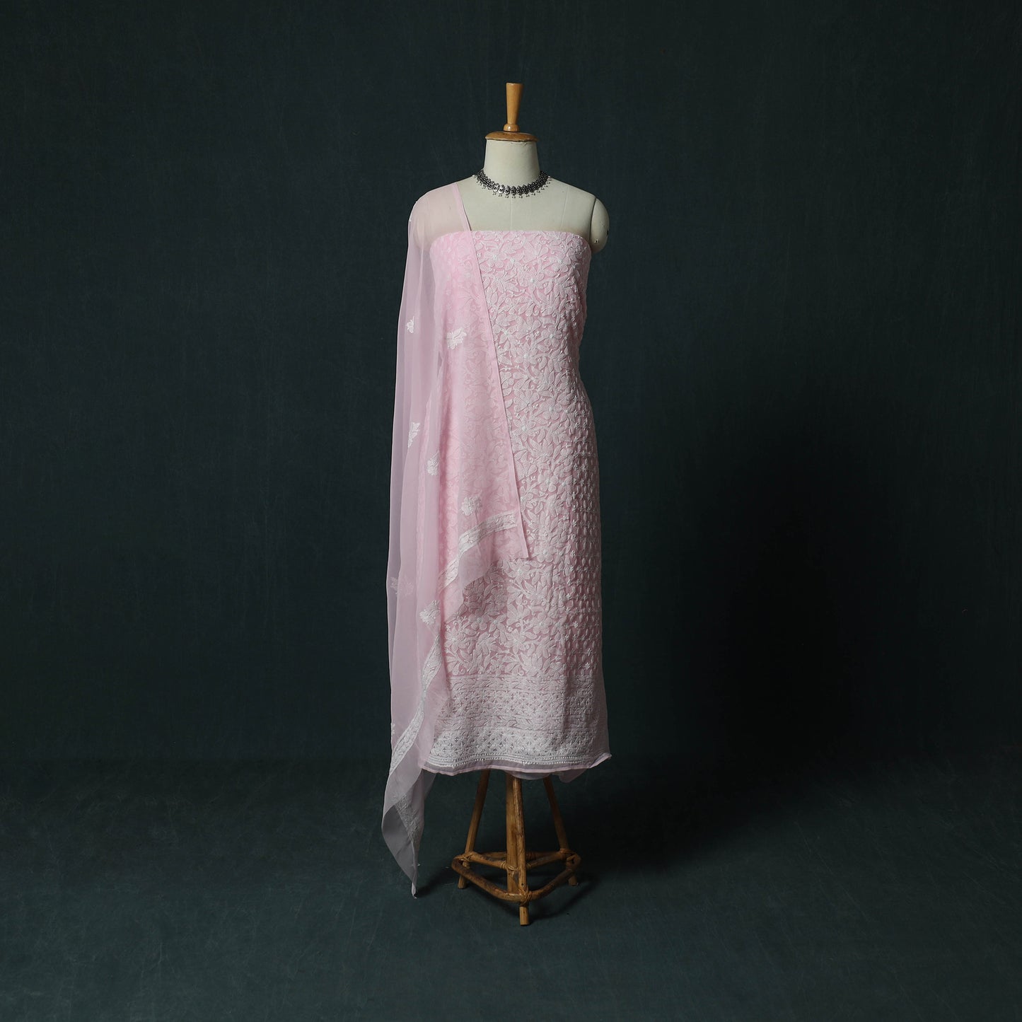 Lucknowi Chikankari Hand Embroidered Georgette 3pc Unstitched Dress Material Suit Set 21