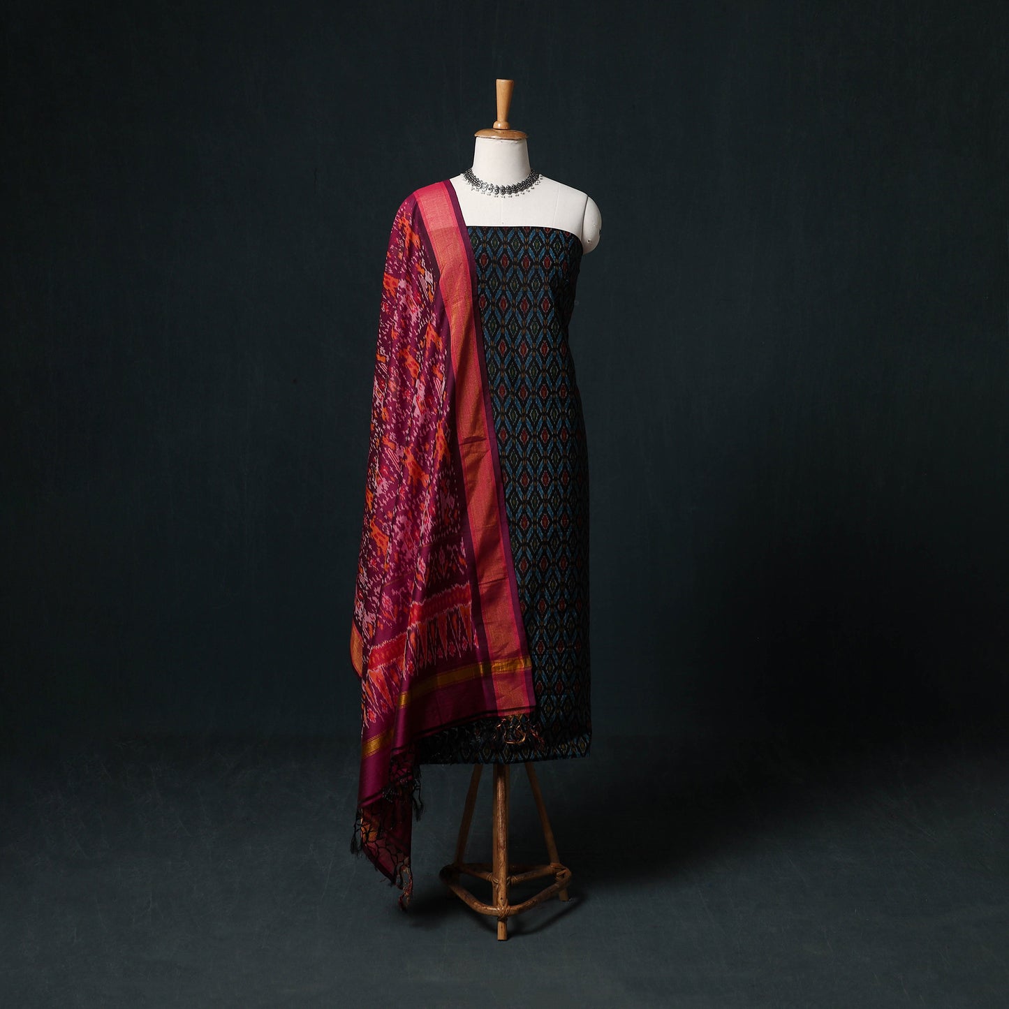 Pochampally Ikat Handloom Sico 2pc Unstitched Dress Material Kurta Set 16