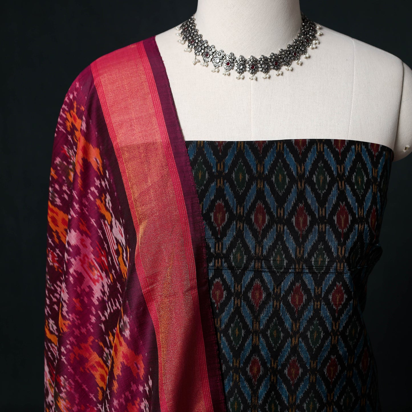 Pochampally Ikat Handloom Sico 2pc Unstitched Dress Material Kurta Set 16