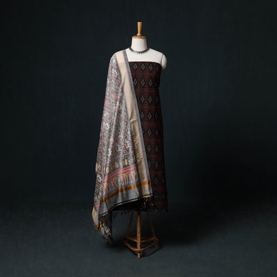 Pochampally Ikat Handloom Sico 2pc Unstitched Dress Material Kurta Set 17