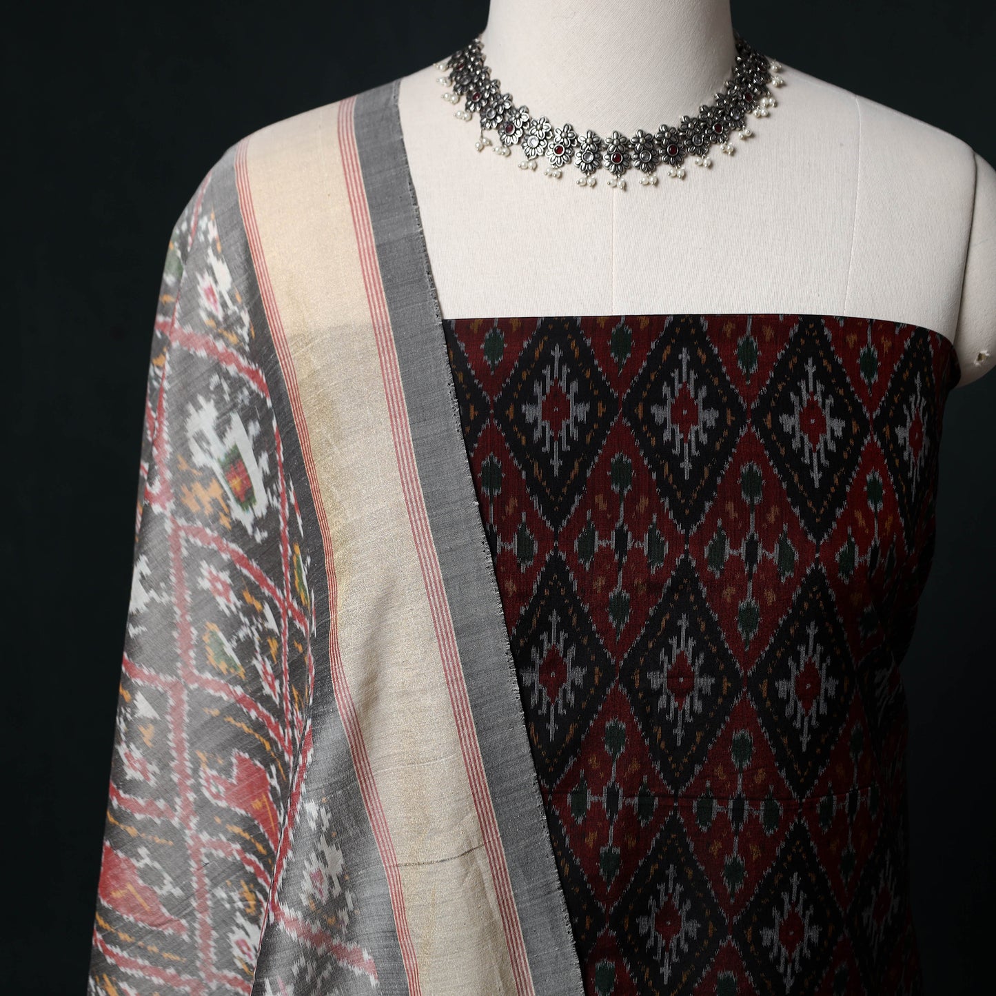 Pochampally Ikat Handloom Sico 2pc Unstitched Dress Material Kurta Set 17