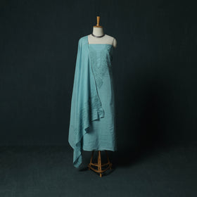 Blue - Lucknowi Chikankari Hand Embroidered Cotton 3pc Unstitched Dress Material Suit Set 22