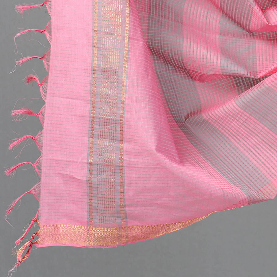 Pink - 3pc Handloom Cotton Mangalagiri Dress Material 14