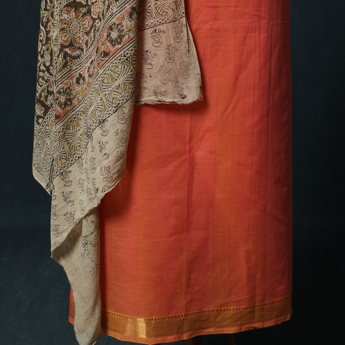 Mangalagiri Handwoven 2pc Cotton Unstitched Dress Material Kurta Set with Jewellery 21