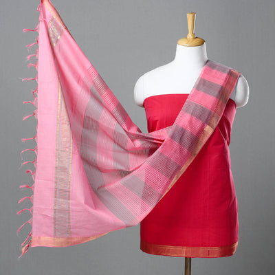 Pink - 3pc Handloom Cotton Mangalagiri Dress Material 14