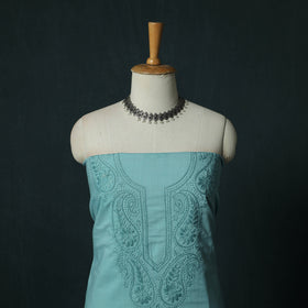 Blue - Lucknowi Chikankari Hand Embroidered Cotton 3pc Unstitched Dress Material Suit Set 22